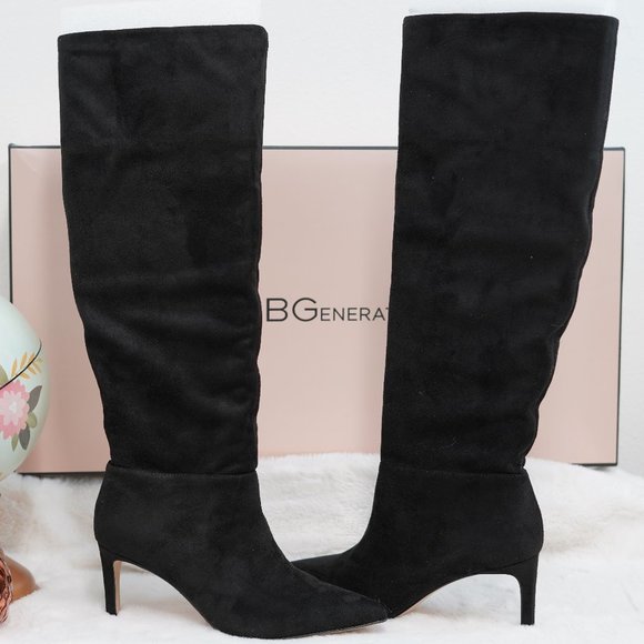 BCBGeneration Womens Marlo Knee-High Boots Suede Pointed Toe - Black Micro Suede - Picture 1 of 6